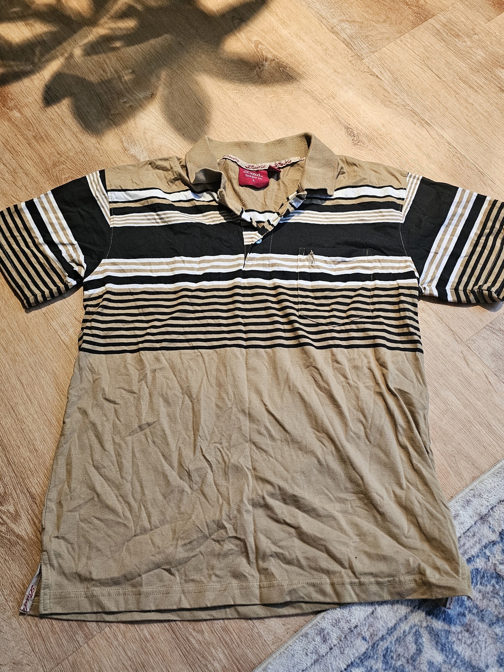 Lada The Original Style Mens Brown Tan Striped Short Sleeve Pocket Polo Shirt L